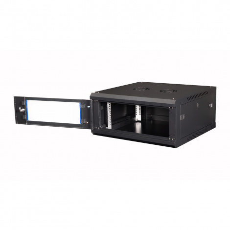 Шкаф 19" телекоммуникационный настенный, 4U 280x600х600 мм, дверь стекло, черный